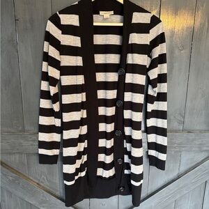 Women’s Small Belle Du Jour Black and White Striped Cardigan Sweater